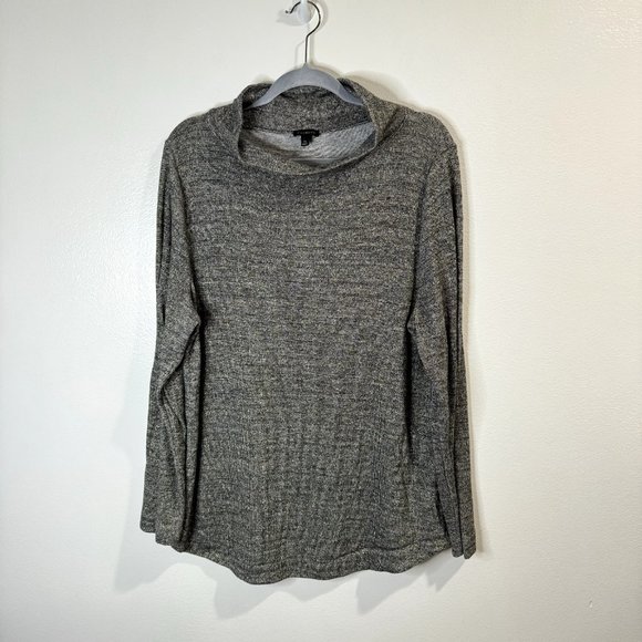 Talbots Sweaters - Talbots Cowl Neck Sweater Size XL Extra Large Gray Gold Brown Knit Stretch Shirt